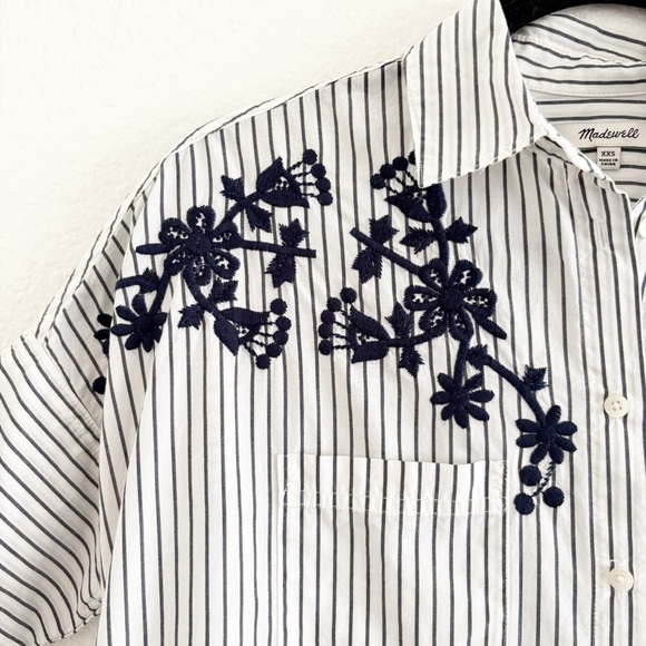 Madewell Embroidered Courier Side Button Shirt Stripe XXS - Picture 7 of 11